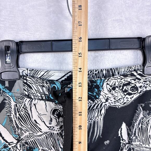 VTG Y2K Joe Boxer Mens 40 Black Blue Piranha AOP Skull Board Shorts Swim Trunks - Picture 7 of 9